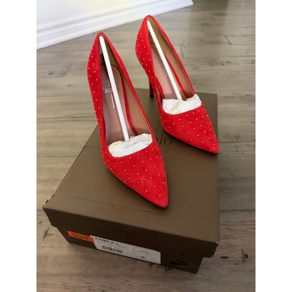 New linea Paola pamila aurora red kid suede heels sz 5 1/2 - Picture 3 of 6